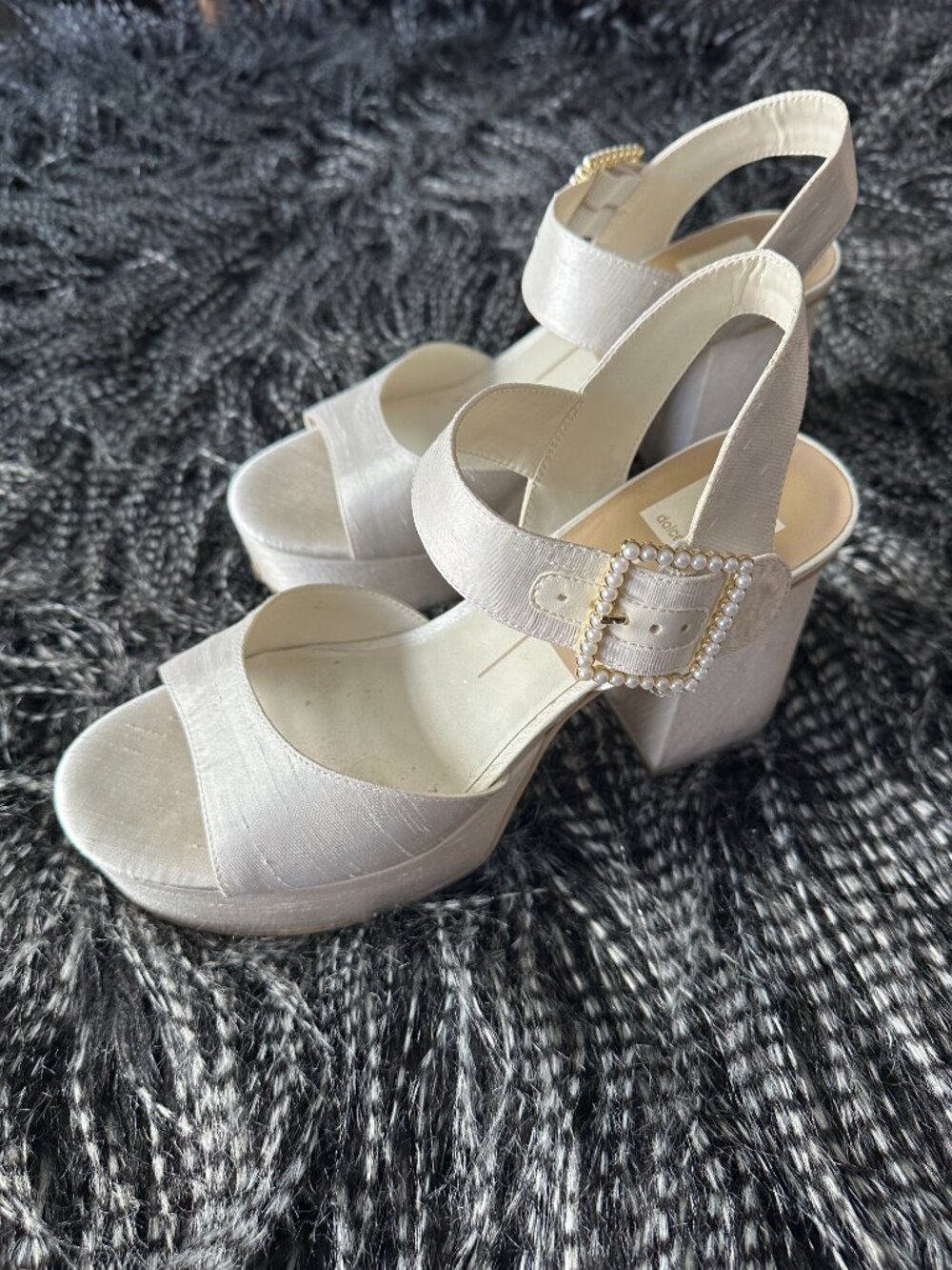 Dolce Vita Ivory Bobby Platform Heels with Pearl Buckle